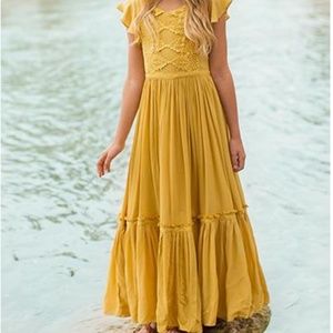 Girl's Yellow Tiered Maxi Dress
